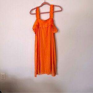 L Love light orange lady cold shoulder midi above knee ruffle dress lightweight